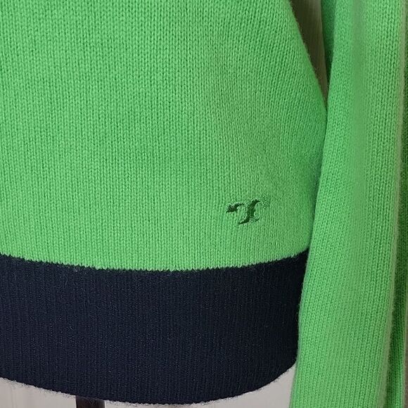 TORY BURCH Cashmere Spring Green and Navy Crewneck Sweater Size XXS NWT - Picture 3 of 11
